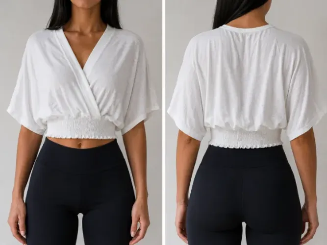 Blusa Branca Feminina Cropped Manga Ampla - Tam. G