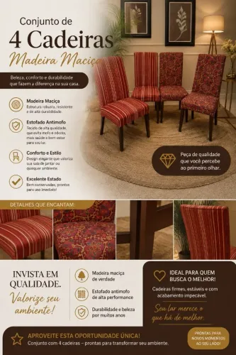 CONJUNTO DE 4 CADEIRAS ESTOFADAS 