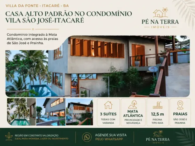 Casa Alto Padrão no Condomínio Vila São José | 3 Suítes | Vista Mar | Itacaré