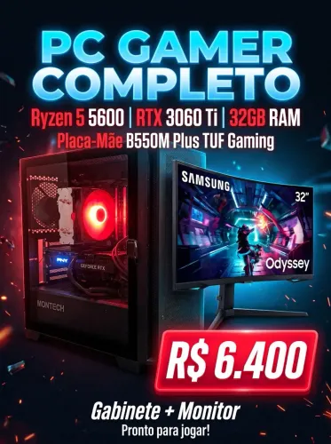 Computador 3060 ti Ryzen 5600 32 GB ram placa b550m plus