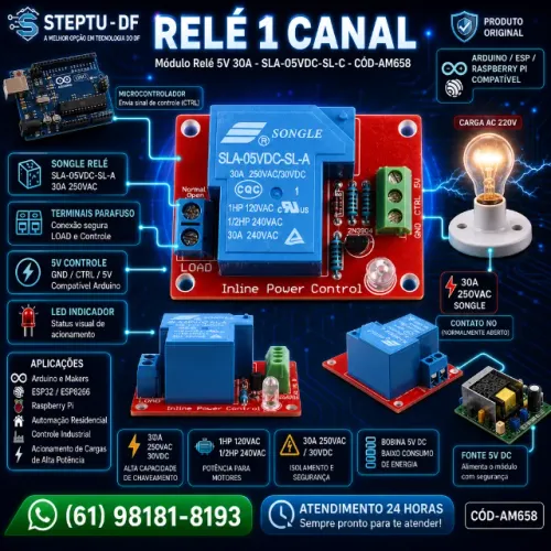 Relé 1 Módulo Canal 5v 30a 250vca Sla-05vdc-sl-c Automação Robótica COD-AM658