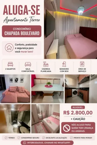 ALUGA-SE Apartamento Térreo Mobiliado | Condomínio Chapada Boulevard