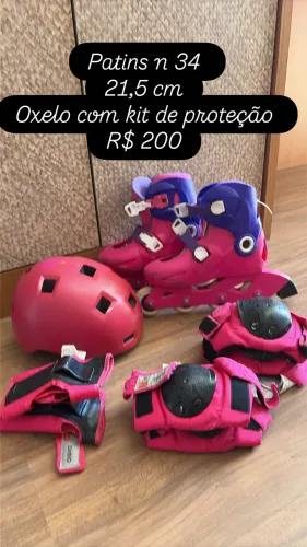 Patins oxelo infantil tamanho 34 com kit completo de proteção 