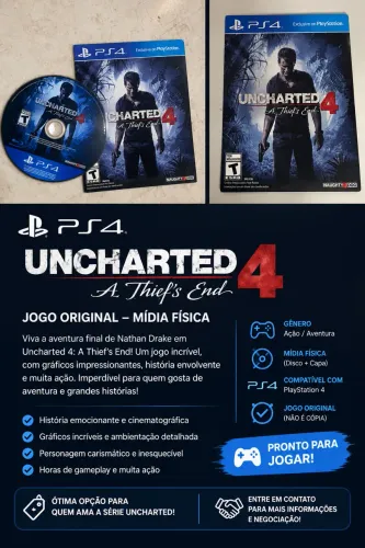 Uncharted 4 PS4 Original - Mídia Física + Capa