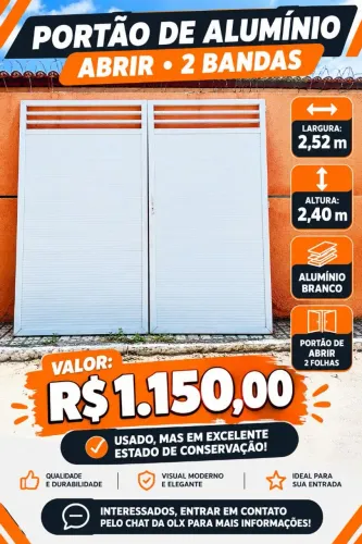 Portão de Alumínio Branco 2 Folhas - 2,52 x 2,40 m