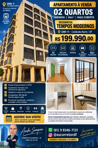 Apartamento 02 Quartos | Varanda | 56m² | Residencial Tempos Modernos | QNN 11 - Ceilândia