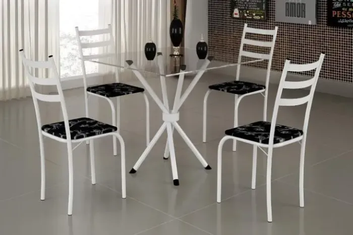 Mesa de Cozinha Maraba 75x75 Branco Tmp Vidro 4Cds Branco Teixeira - Entrega Rápida!