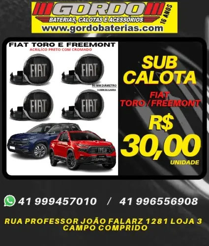 Calota Fiat Toro e Freemont para roda de liga leve. R$30,00 a unidade. Disk entrega 