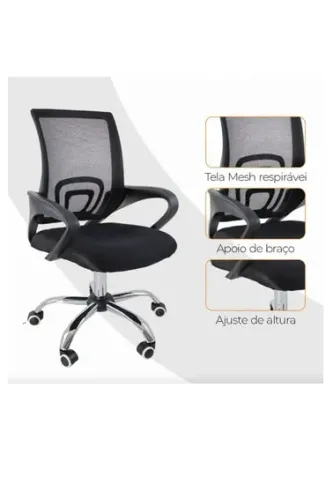 Cadeira de Escritório Ergonômica Giratória em Tela Mesh Preta