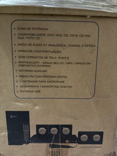 Home theater Multilaser na caixa com função caraoquê 