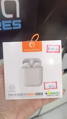 Fone de Ouvido Bluetooth H'maston LY-12 Branco TWS Caixa Carregadora -Loja Coimbra Entrega