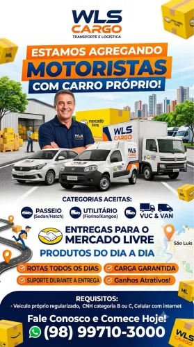 ESTAMOS AGREGANDO MOTORISTA COM VEÍCULO PRÓPRIO 