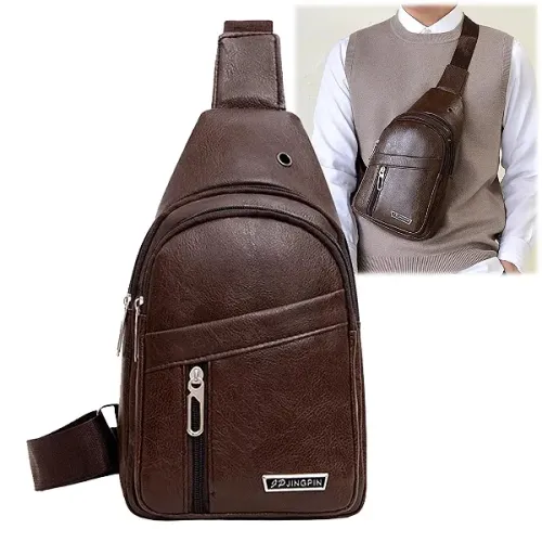 Mini Bolsa Tiracolo Transversal Ombro de Couro Sintético Marrom Escuro - Jingpin 