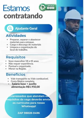 Vaga Auxiliar estoque em Contagem!