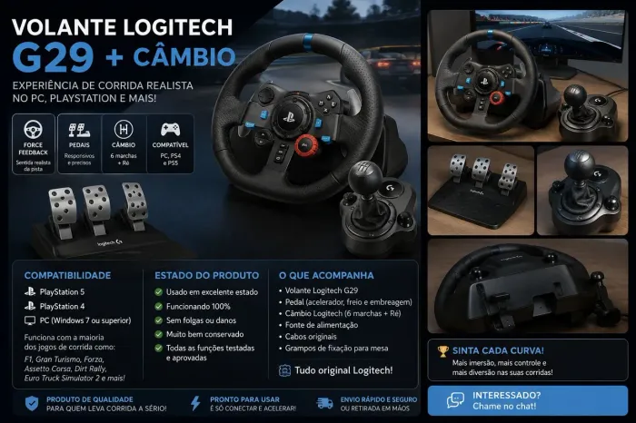 Logitech G29 + Câmbio Logitech - Completo e Impecável! ACEITO TROCA