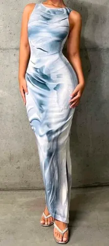  Vestido Longo Maxi de Verão com Estampa Tie Dye Elegante