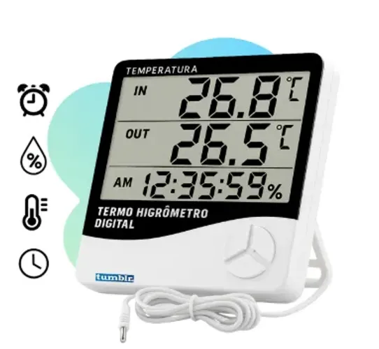 Relógio Termo Higrômetro Digital Com Sensor Externo Interno Medidor De Temperatura Umidade