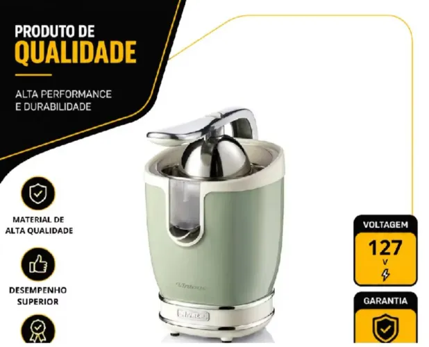 ESPREMEDOR DE FRUTAS ARIETE VINTAGE PRO ELÉTRICO 85W EM AÇO INOX VERDE 127V 00C04130EARBR