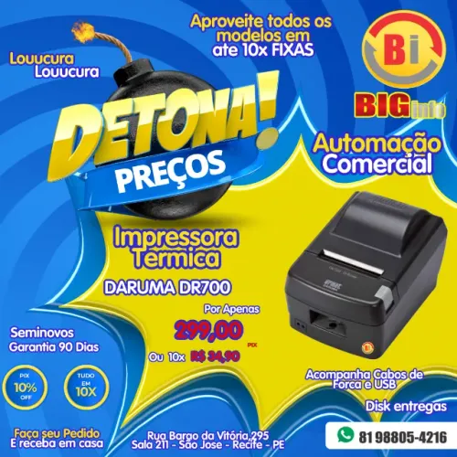 Impressora Termica  Daruma DR-700 L + Bobina de cupom 80x30 + Garantia  