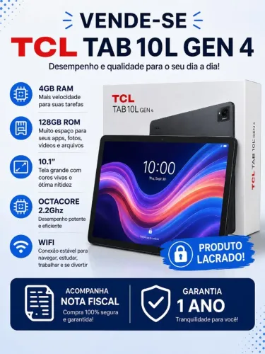 Tablet TCL TAB 10L GEN 4, 4GB RAM, 128GB ROM, 10.1" | Octacore 2.2Ghz - LACRADO COM NOTA