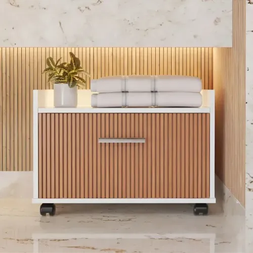 Gabinete Banheiro 60cm com Rodízios Textura Ripada