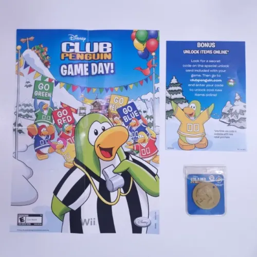 POSTER + CARD + MEDALHA DO JOGO CLUB PENGUIN PARA NINTENDO WII COMPLETE E VALORIZE O GAME