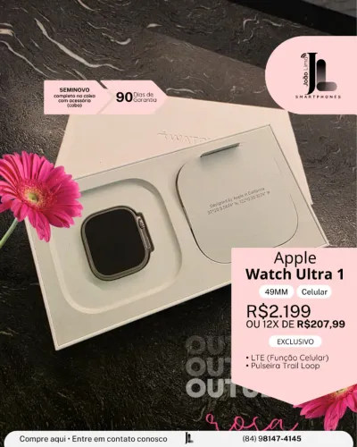 APPLE WATCH ULTRA 1, 49MM, LTE (FUNÇÃO CELULAR), PULSEIRA TRAIL LOOP, SEMINOVO, EXCLUSIVO!