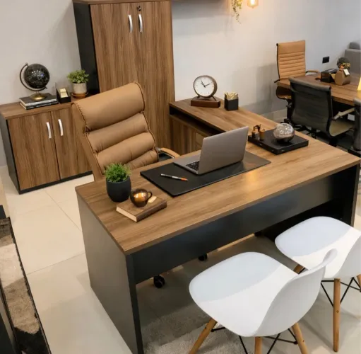MESA COM ARMARIOS LOJA IKONOFFICE