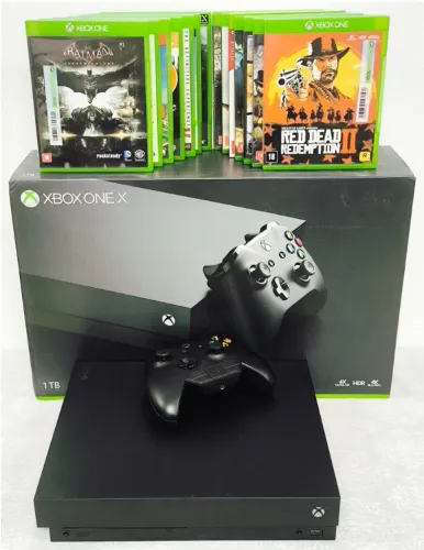 Xbox One X 1TB + 14 Jogos e 1 Controle + Adaptador Áudio Headset (Ótimo estado/único Dono)