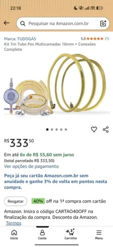 Tubo pex e mangueira de gás 16mm 7m