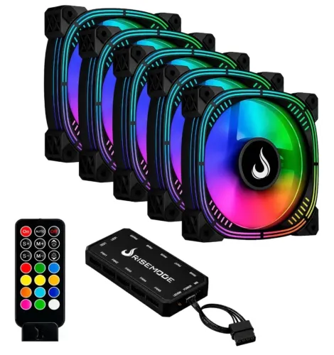 Kit 5 fans Rise Mode Aura Black/ Argb 120mm