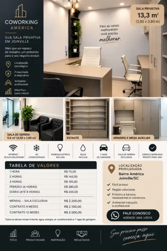 Sala Comercial Mobiliada no América - Coworking com Tudo Incluso