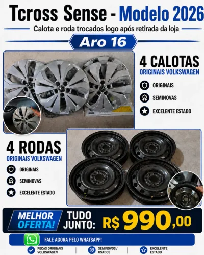 Jogo de Rodas Aro 16 + Calotas Originais VW T-Cross Sense (Retiradas na Concessionária)