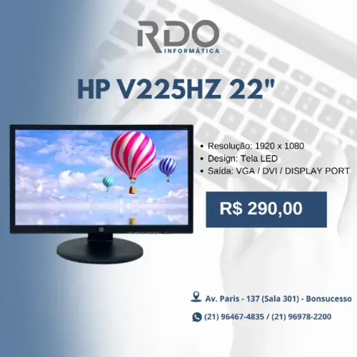 Monitor HP V225HZ 22" Full HD LED VGA DVI DisplayPort - Alta resolução e barato!