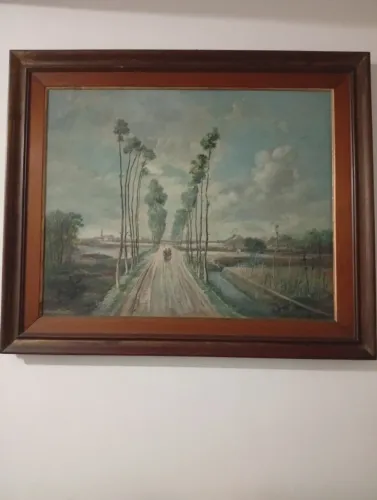 Edmond roustan, antigo quadro paisagem, grande.