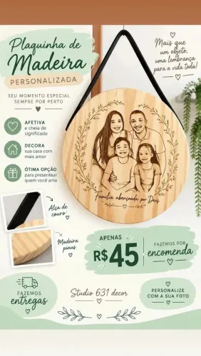 Plaquinha personalizada de madeira