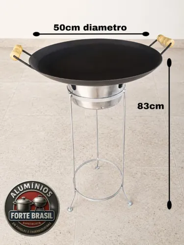 Disco de arado de ferro 50cm diâmetro com tripé e fogareiro a alcool