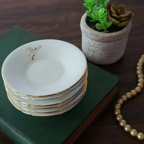 Conjunto 6 Pires Pintados com OURO a Mão Porcelana Schmidt Fio de Ouro de Verdade 11cm
