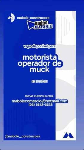 VAGAS PARA SERVENTE DE OBRAS, FERREIRO ARMADOR E MOTORISTA DE MUNCK