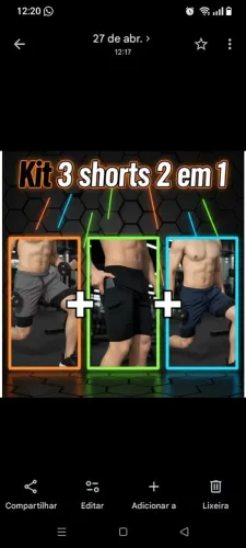 Kit 3 Shorts 2 em 1 DryFit com bolso lateral