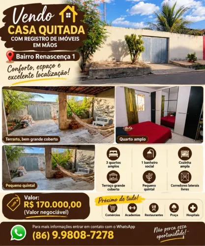 Vendo casa grande e quitada na região do Grande Dirceu (*valor negociável*)