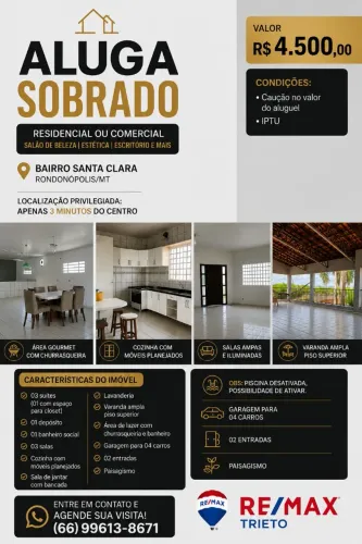 Alugo Sobrado amplo no Jardim Santa Clara