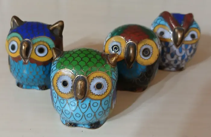 Lote 4 Corujas Cloisonné Vintage Anos 80 - 5cm Colecionáveis