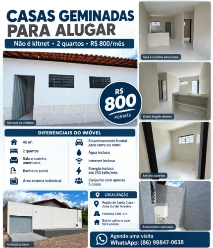 Casa com 2 quartos, estacionamento, água, energia e Internet inclusas