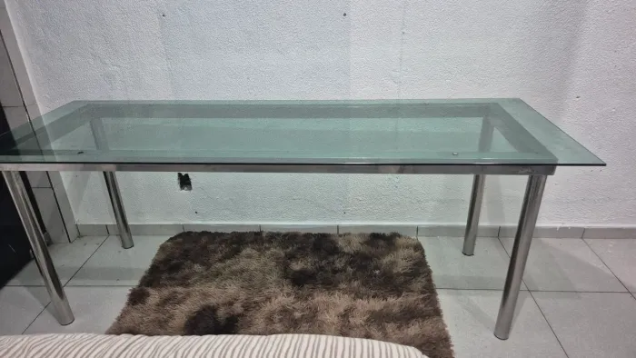 Mesa de Vidro Temperado com Pe de Inox