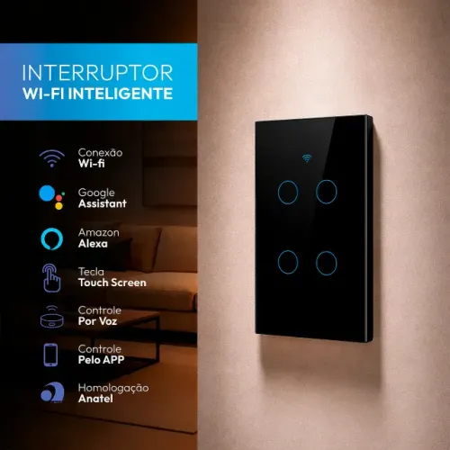 Interruptor Inteligente Wifi 4 Botões Preto