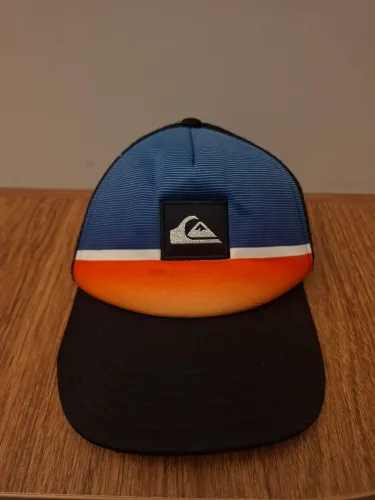 boné quiksilver (original), trucker, azul e laranja