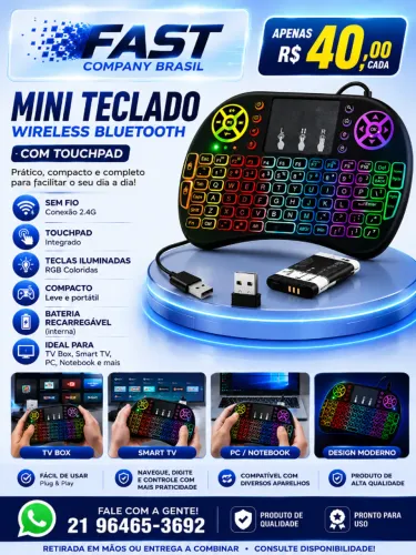 Mini Teclado Wireless Bluetooth com Touchpad para TV Box Smart TV PC