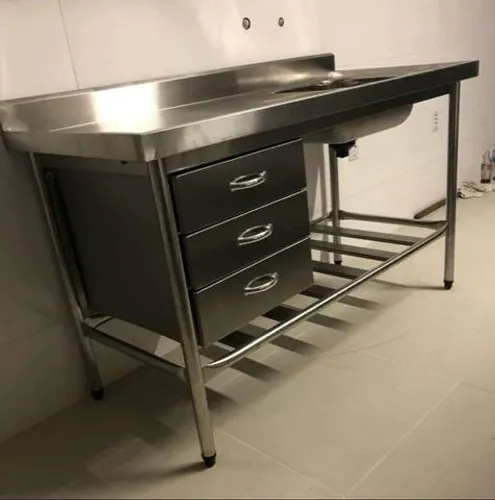 Pia Inox 1,90m com 3 Gavetas e Cuba 50x40x20 Mesa 1,90m - Marcos