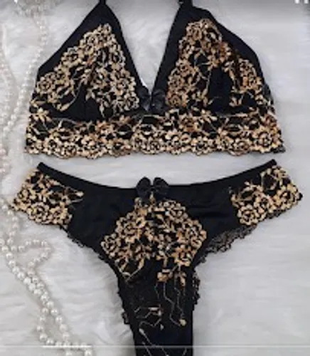 Conjunto Sutiã E Calcinha De Renda Bicolor